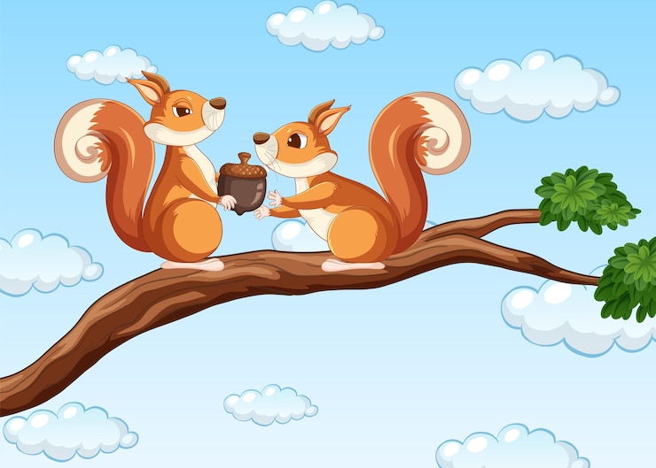 Vector two squirrel on wooden branch