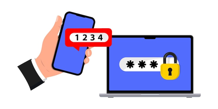 Vector two step authentication 2fa authentication password two factor verification with mobile phone and laptop notice with code for secure login or sign in authentication verify permission request