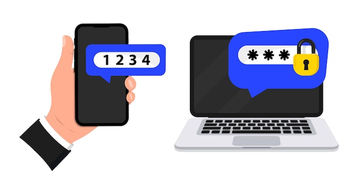 Vector 2단계 인증 2fa 인증 비밀번호 휴대전화 및 노트북으로 두 가지 인증 보안 로그인 또는 로그인을위한 코드와 함께 알림 인증 확인 허가 요청