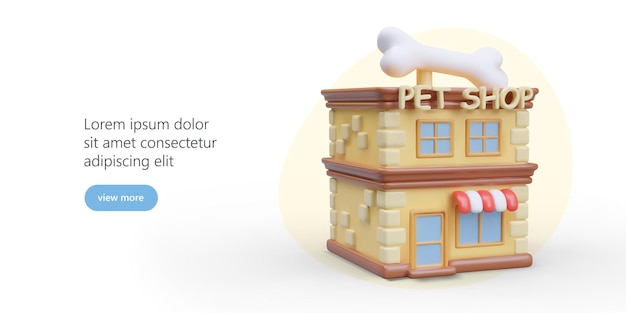 two story pet shop goods for pets realistic building with giant decorative bone