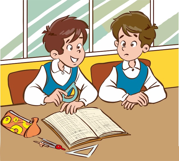 two students studying cartoon vector