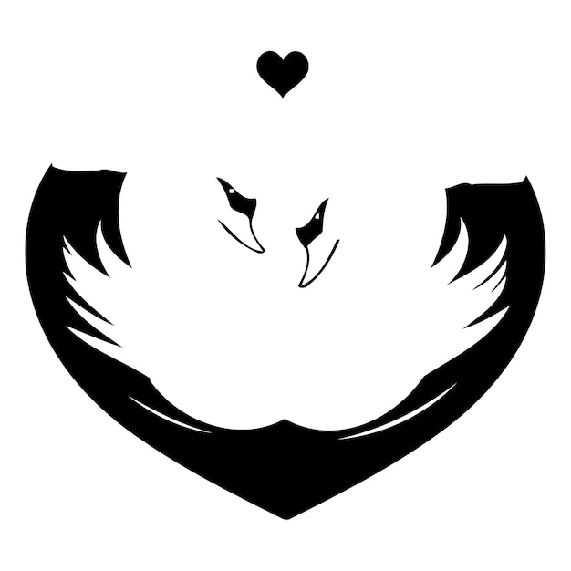 Due cigni a forma di cuore illustrazione vettoriale su sfondo bianco