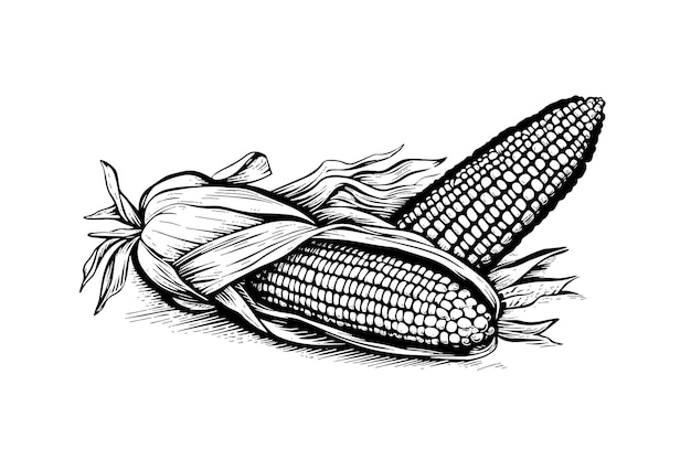 Vector two sweetcorn hand drawing sketch vintage engraving vector illustration