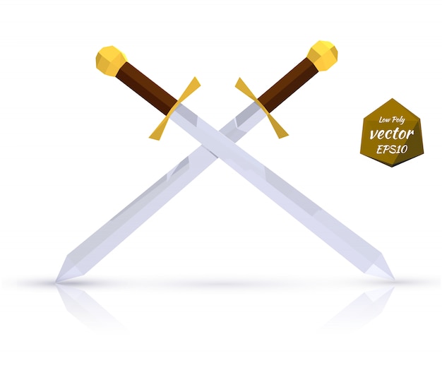 Premium Vector  Crossed swords with a reflection on white