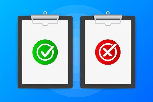 Two tablet with yes or no signs on a blue background. 