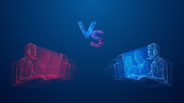 Vector two team of cyber sport abstract banner template for esport competition red tram vs blue team
