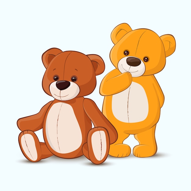 Vector two teddy bears in cartoon style illustration