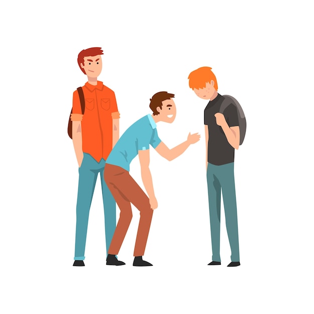 two teen students mocking another at school conflict between teenagers mockery and bullying at