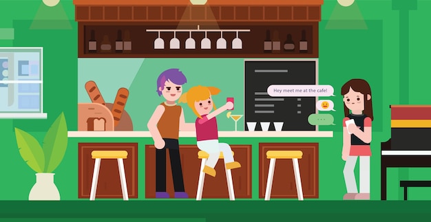 two teenager in a cafe date