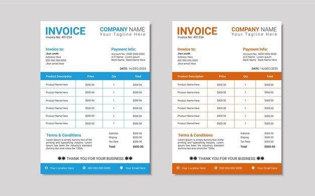 Two templates for an invoice invoice.