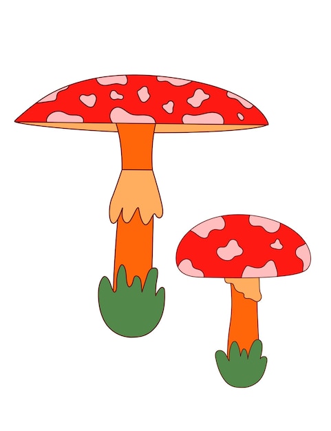 Two toadstools, mushroom in y2k, 90s, 80s style on isolated background.