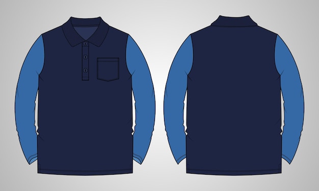 Two tone color Long sleeve polo shirt vector illustration navy color template.