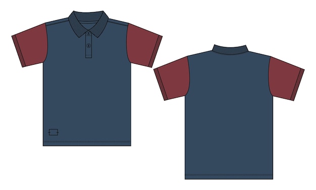 two tone color Short Sleeve polo shirt Technical fashion flat sketch vector illustration template