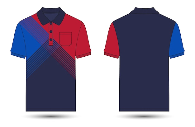 Шаблон векторной иллюстрации двухцветной рубашки поло с коротким рукавом вид спереди и сзади