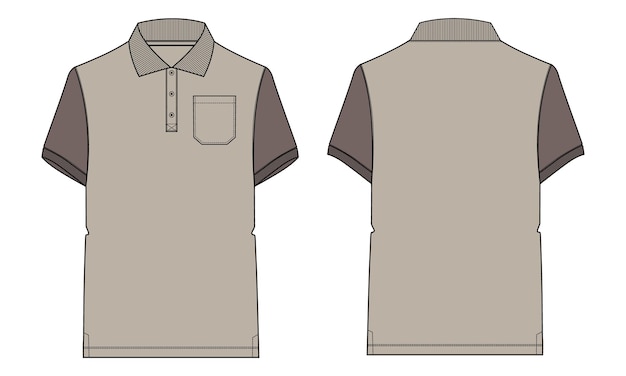 Two tone khaki color Polo shirt Technical Fashion flat sketch vector illustration template