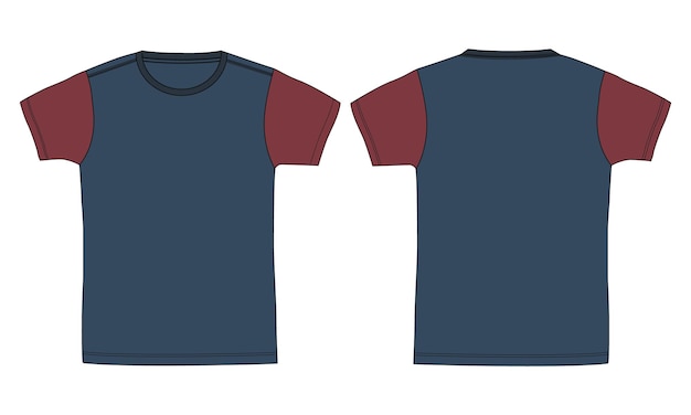 Vector two tone red and navy blue color short sleeve t shirt flat style vector illustration template