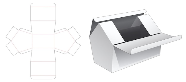 Modello fustellato a forma di scatola a forma di casa con due flip superiori