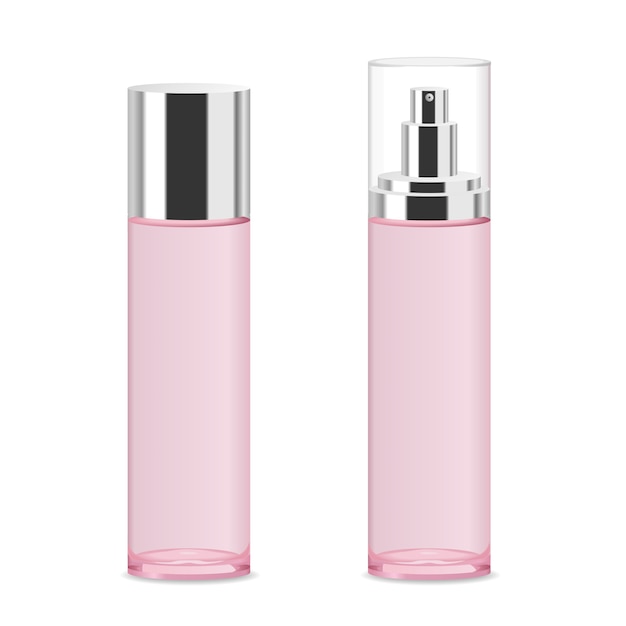 two transparent cosmetic bottles.