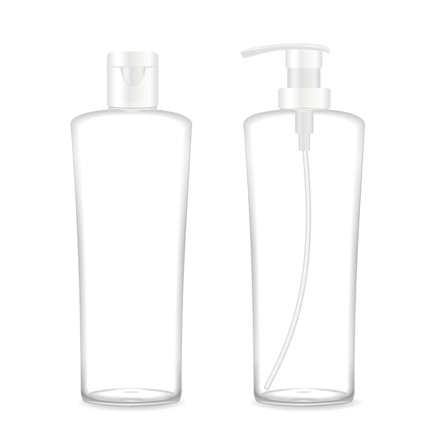 Vector two transparent cosmetic bottles.