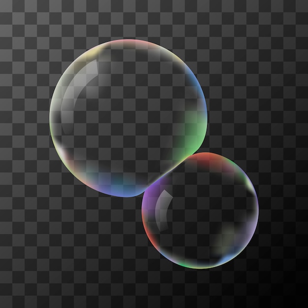 Two transparent soap bubbles without background