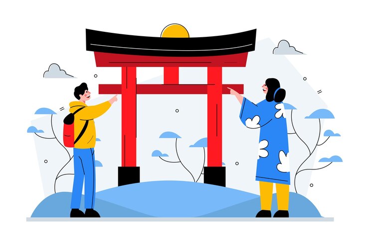 Vector two travelers vacation in japan