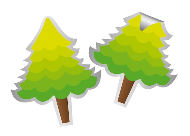 two trees stickers isolated over white background vector