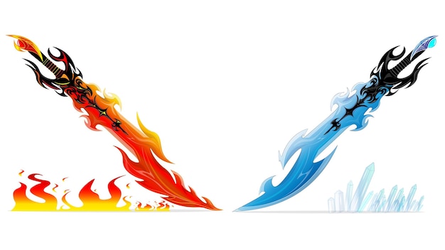 Vector two twin swords of ice and flame art of the beautiful swords fantasy science fiction games films a world of adventure and valor fantasy swords