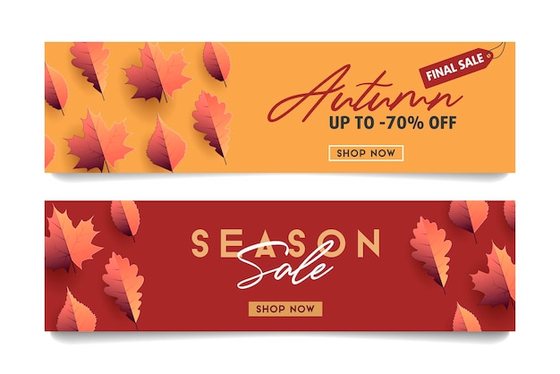 Two variants of leaflet template with seasonal autumn leaves illustration background