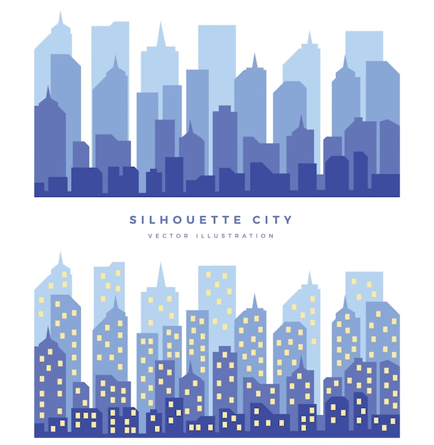 Vector two variation silhouette city background. night city