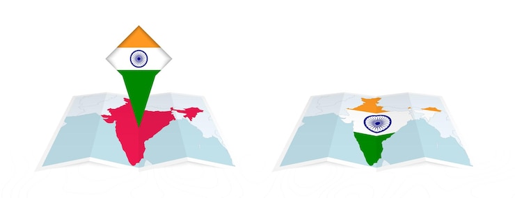 वेक्टर two versions of an india folded map