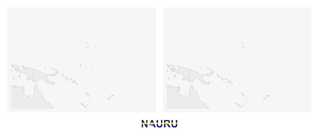 Two versions of the map of Nauru with the flag of Nauru and highlighted in dark grey