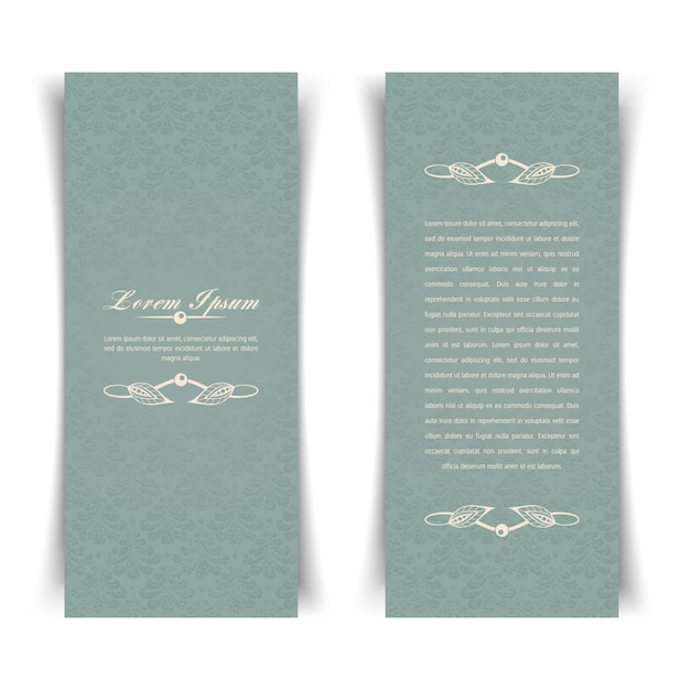 Vector two vertical vintage gray-blue card with floral design elements