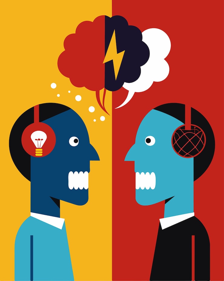 Vector two voices constantly vying for control creating discord and disharmony within the mind vector