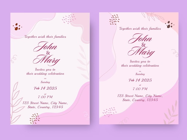 Two Wedding Invitation Card Template Layout In Pink Color