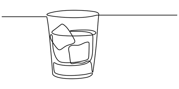 Two whiskey glasses on the rocks one line continuous drawing Bourbon scotch brandy hard drink