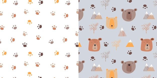 Vector two white and brown polar bears on a white background.