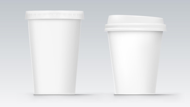 two white empty blank plastic cola cup