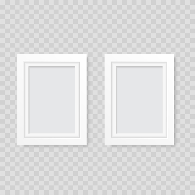 Две белые рамки для фотографий на прозрачном фоне вектор