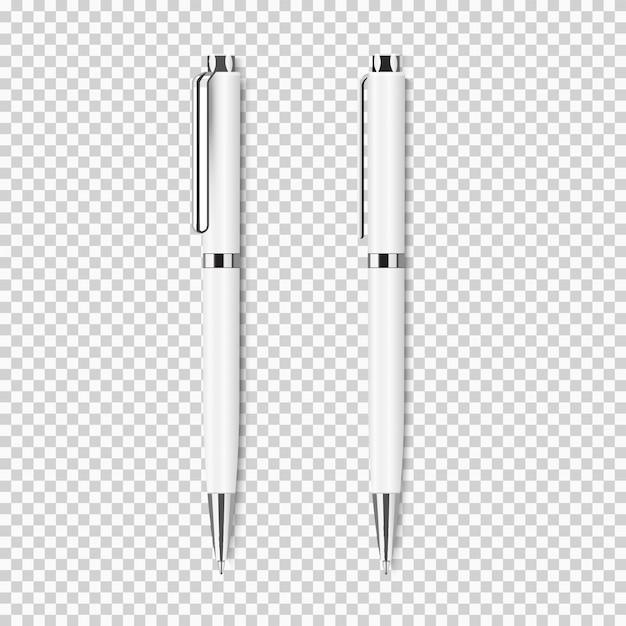 Two white realistic pen on transparent