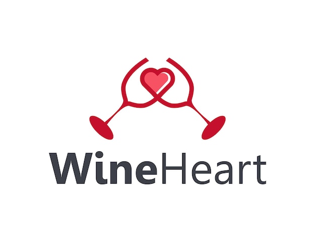 Due applausi del vino con un cuore d'amore semplice, elegante, creativo, geometrico, moderno, logo design