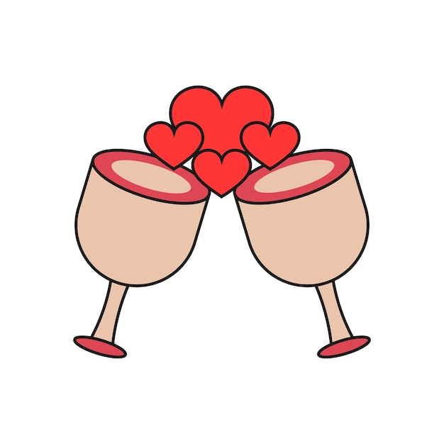 Two wine glasses with hearts icon