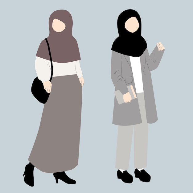 Vector two women standing next to each other one wearing a hijab and the other wearing a gray scarf