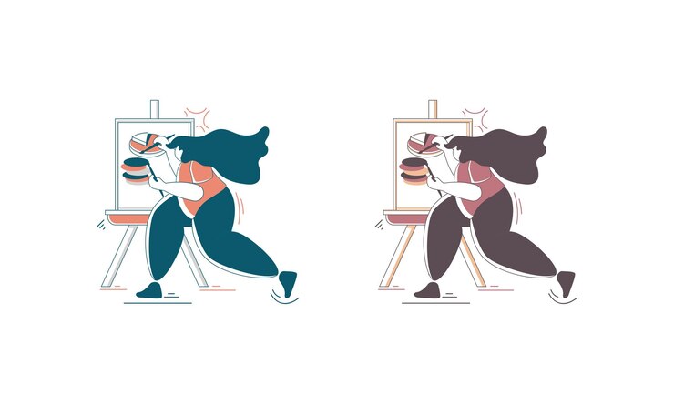 Vector two women working on a pie chart on an easel