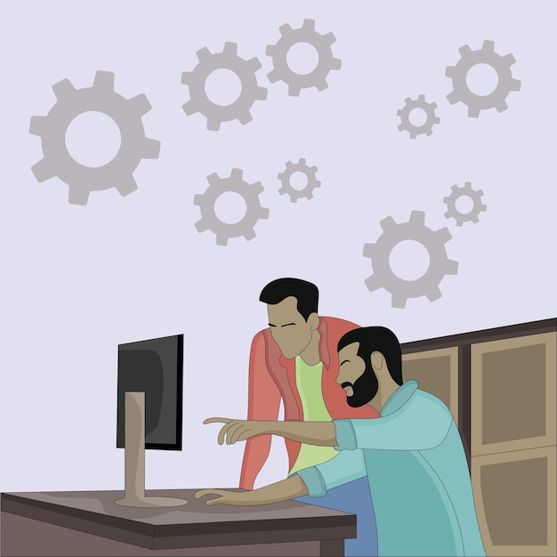 two working man at office flat design