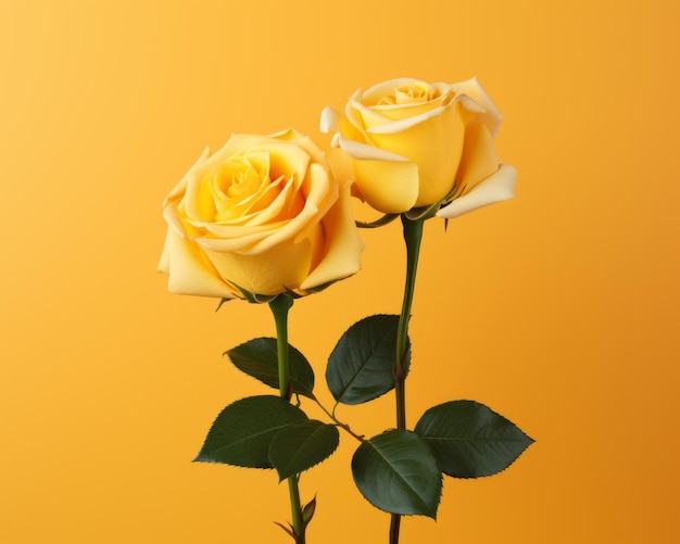 Two yellow roses on a yellow background