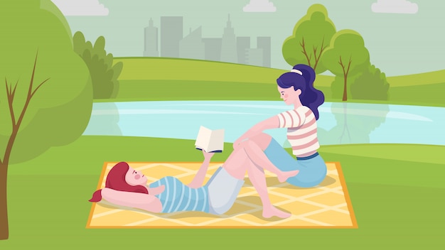two young happy girls in the park