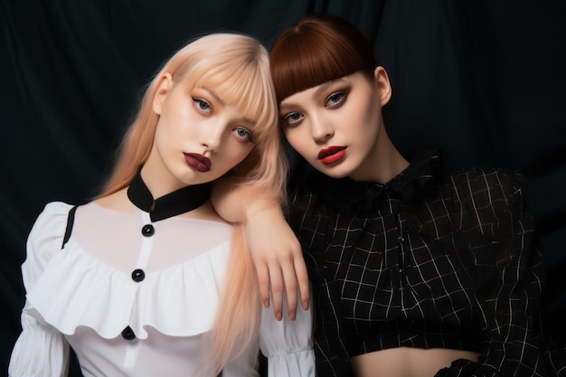 two young women with red hair and black makeup