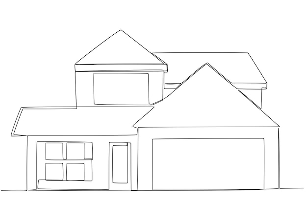 大きなガレージのある2階建ての家の設計 住宅1行のイラスト