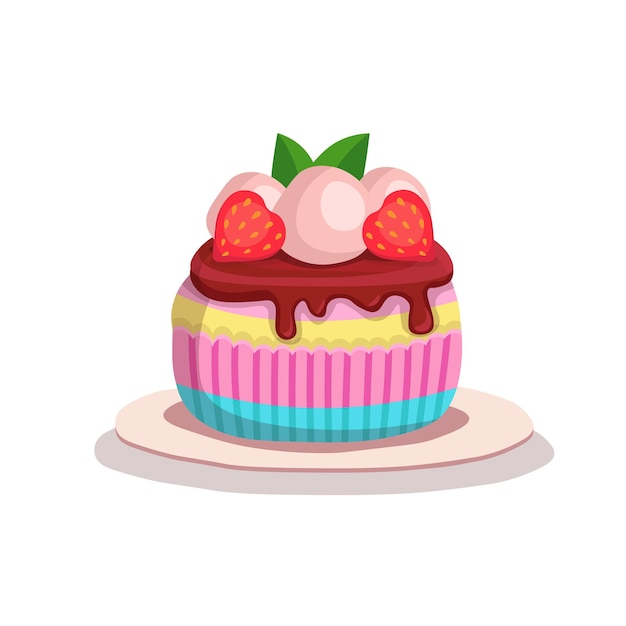 Twotier cake with candles on a white background happy birthday illustration in cartoon style