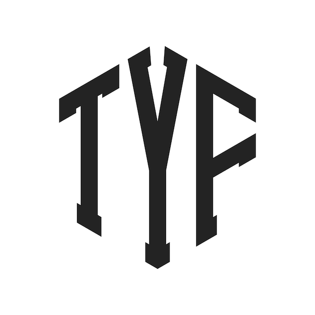 TYF 로고 디자인 초기 글자 TYF 모노그램 로고는 육각형 모양을 사용합니다.